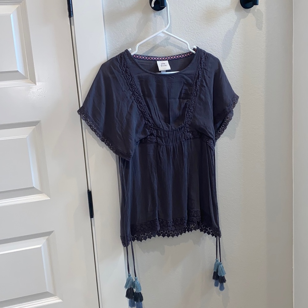 EUC Women’s Size S Small Knox Rose Brand Boho Tassel Tie Gauze Top Shirt